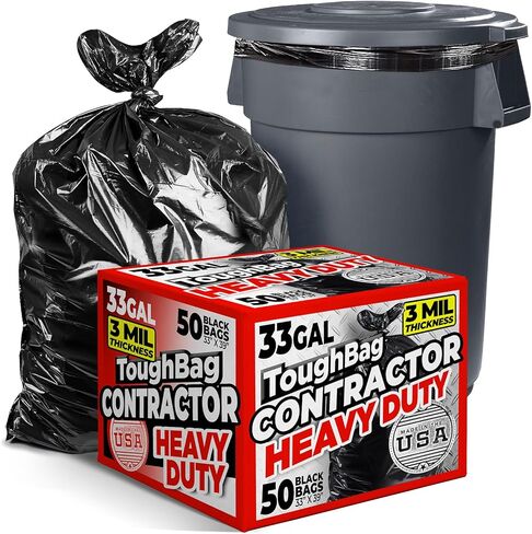 ToughBag 30-33 Gallon Trash Bags, 32 x 38" Black Garbage Bags (250 COUNT) – 30+, 32 Gallon Outdoor Industrial Garbage Can Liner for Custodians, Landscapers, Lawn Bags - Made In USA in Kuwait