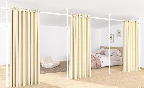 Room Divider Curtain Rod, No Drilling Rod, 4-10ft (H) 28-114inch(W) Adjustable Heavy Duty Floor to Ceiling Self Stand - Anywhere Freestanding Damage Free for Space Partition White in Kuwait