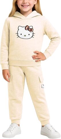 Hello Kitty Girls' Sweatsuit Set - 2 Piece Hoodie Sweatshirt and Joggers Sweatpants - Cargo Pants Set for Girls (2T-12), Size 8/10, Black in Kuwait