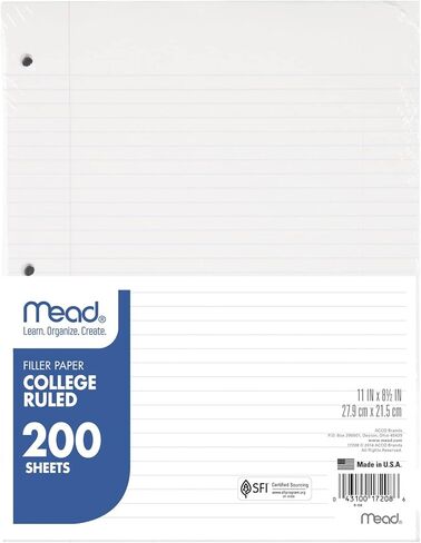 Mead Economical Filler Paper, College Ruled, 11 x 8-1/2, 200 Sheets in Kuwait