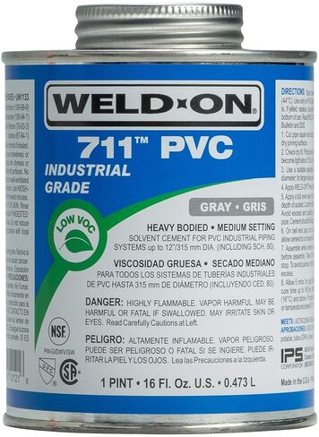 Weld-On 10119 711 Industrial Grade PVC Heavy-Bodied High Strength Solvent Cement - Medium-Setting and Low-VOC, Gray, 1 Quart (32 fl oz) in Saudi Arabia