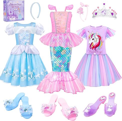 Meland Princess Dress Up for Girls 3-6, Dress Up Clothes for Girls with Princess Shoes Toy, Birthday Gift for Toddlers Girls in Kuwait