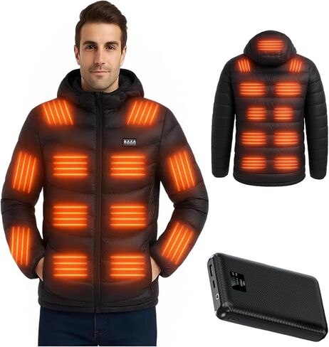 Heated Down Jacket for Men and Women with Power Bank,16000mAh Battery 23 Graphene Heating Element in Saudi Arabia