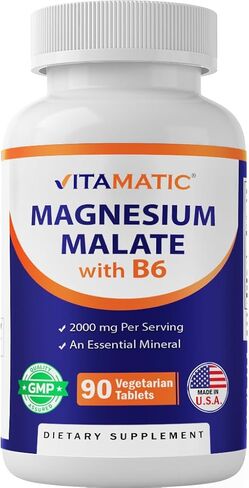 Vitamatic Magnesium Malate 2000mg per Serving - 90 Vegetarian Tablets - Added B6 for Maximum Absorption - Supports Muscle, Joint, and Heart Health* in Saudi Arabia