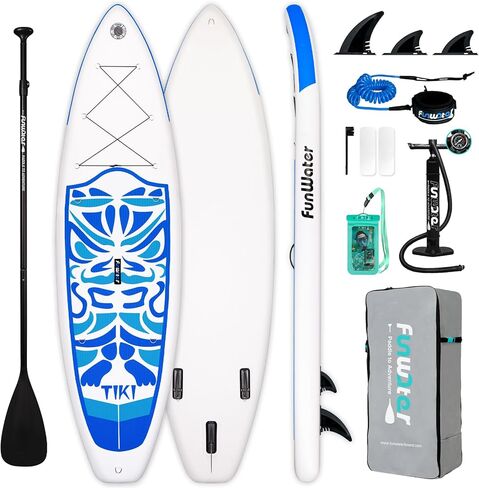 FunWater SUP Inflatable Stand Up Paddle Board 10'6×33"×6" Ultra-Light Inflatable Paddleboard with ISUP Accessories,Fins,Adjustable Paddle, Pump,Backpack, Leash in Kuwait