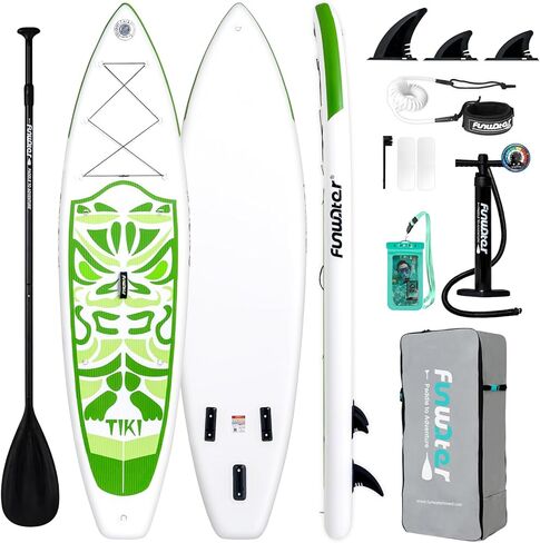 FunWater SUP Inflatable Stand Up Paddle Board 10'6×33"×6" Ultra-Light Inflatable Paddleboard with ISUP Accessories,Fins,Adjustable Paddle, Pump,Backpack, Leash in Kuwait