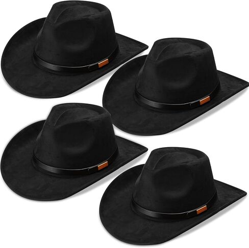 Geyoga 4 Pack Cowboy Hat for Men Women Western Suede Hats Panama Hat Felt Wide Brim Cowgirl Hat for Cowboys and Cowgirls with Belt Buckle in Saudi Arabia