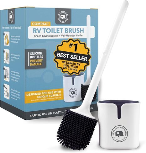 Unique RV Toilet Bowl Brush, Compact Design, Silicone Bristles, Won't Damage Toilets, No-Drip Holder, Wall Mount for Easy Storage on Travel Days, Made by RVers for RVers in Saudi Arabia