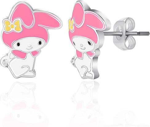 Sanrio Cinnamoroll Earrings Official License, Silver Flash-Plated and Enamel Stud Earrings for Women, Cinnamoroll Jewelry in Saudi Arabia