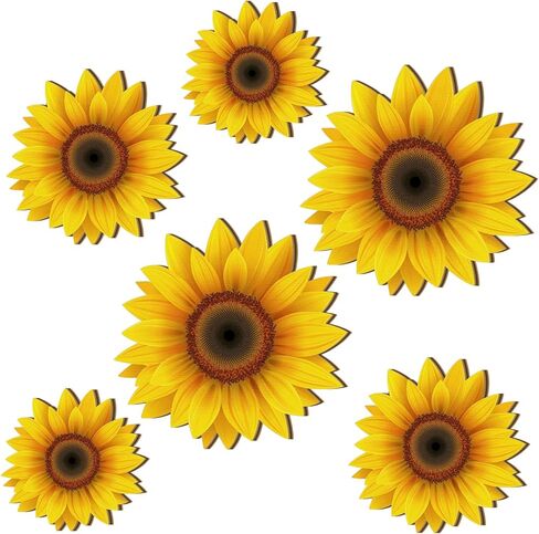 Thyle 6 Pcs Sunflower Wall Decor Wood Sunflower Wall Art Farmhouse Flower Wall Decorations Indoor Summer Sunflower Wooden Hanging Sign for Home Kitchen Porch Wall Decor (Artistic Style) in Saudi Arabia