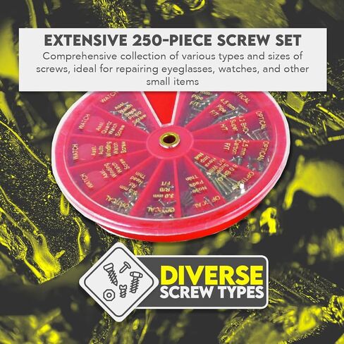 SE 250-Piece Repair Screw Set - Includes Revolving Organizer, Assorted Screws for Watches, Eyeglasses, Sunglasses and More - JT69250 in Saudi Arabia