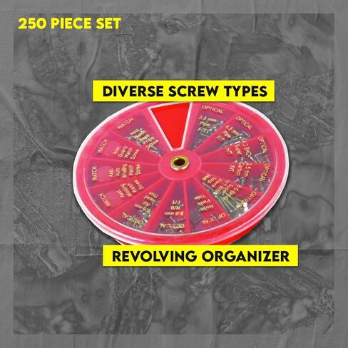 SE 250-Piece Repair Screw Set - Includes Revolving Organizer, Assorted Screws for Watches, Eyeglasses, Sunglasses and More - JT69250 in Saudi Arabia