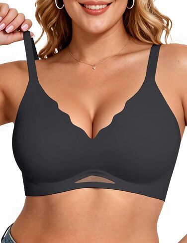 Vertvie Bras for Women Wireless Comfortable Push Up Bra Scalloped Seamless Full Coverage No Underwire Supportive T Shirt Bras in Kuwait