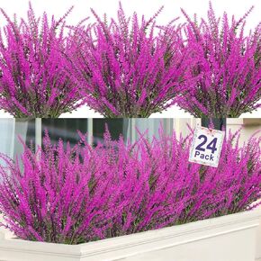Ouddy Decor 12 Bundles Fake Flowers Artificial Lavender Faux Plastic Purple Flowers for Home Wedding Kitchen Garden Patio Window Box Office Table Centerpieces Indoor Outdoor Decor (Gray Purple) in Kuwait