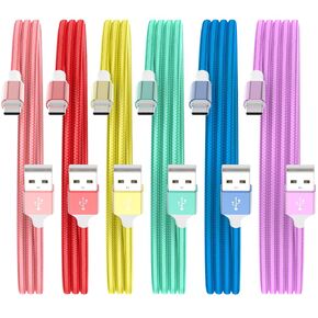 كابل شاحن USB من النوع C، 5 حزم [3/3/6/6/10 قدم] سلك شحن كابل USB C مجدول من النايلون لهاتف Samsung Galaxy S23 S22 S21 S20 S10 S9 Note 20 10 Pixel LG Moto iPhone 15 in Kuwait