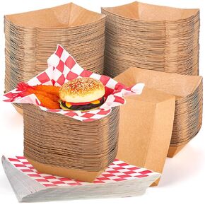 1000 Pieces Disposable Brown Paper Food Tray and Grease Proof Deli Liner, Heavy Duty 2 lb Coated Paperboard Food Boats and Wax Paper Holds Nacho, Taco, Hot Dog and More for Picnics Carnivals Birthday in Saudi Arabia