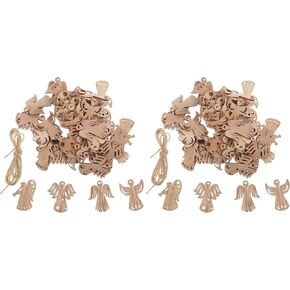 LOGOFUN 50Pcs Mini Wooden Angel Cutouts Christmas Unfinished Angel Miniature Wood Angel Hanging Ornament with Rope for DIY Party Supply - 1.97X1.57in in Kuwait
