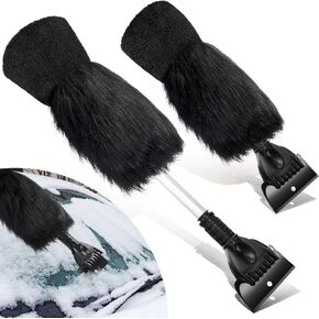 Geyoga 2 Pcs Ice Scraper with Glove Set Faux Fur Car Windshield Scraper Mitt Retractable Snow Scraper Remover Quickly Ice Scrape for Removing Snow Glove Set for Keeping Warm in Kuwait