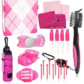 21 Pcs Golf Accessories Kit Golf Club Cleaning Kit Club Groove Cleaner Brush Divot Repair Tool Golf Towel with Clip Ball Bag with Hook Ball Alignment Kit Marking Pen Golf Gift Set Women in Kuwait