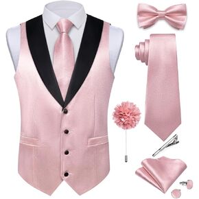 DiBanGu Mens Shiny Satin Vest Tie Set 8PCS Solid Waistcoat and Pre-tied Bowtie Shawl Collar Dress Vest for Wedding Formal, Emerald Green, Large in Kuwait