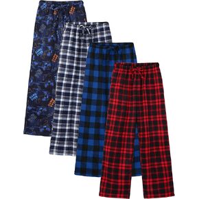 Motarto 4 Pack Boys Soft Pants Micro Fleece Kids Christmas Plaid Pants Elastic Waistband with Pockets Drawstring in Kuwait