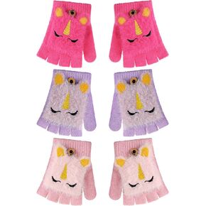 3 Pairs Kids Unicorn Flip Gloves with Cover Winter Girls Fingerless Gloves Convertible Mittens in Saudi Arabia