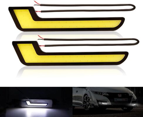 YSY 2Pcs Flexible Car LED Daytime Running Light Strip High Power COB DRL Fog Lights Driving Lamp Waterproof White 12V (I shape) in Saudi Arabia