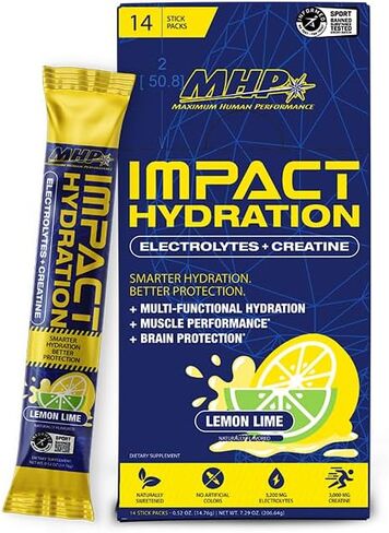 MHP Impact Hydration Electrolyte Creatine Sports Drink Mix, No Artificial Sweeteners or Colors, Performance, Recovery, Concussion Protection, Lemon Lime, 30 servings in Saudi Arabia