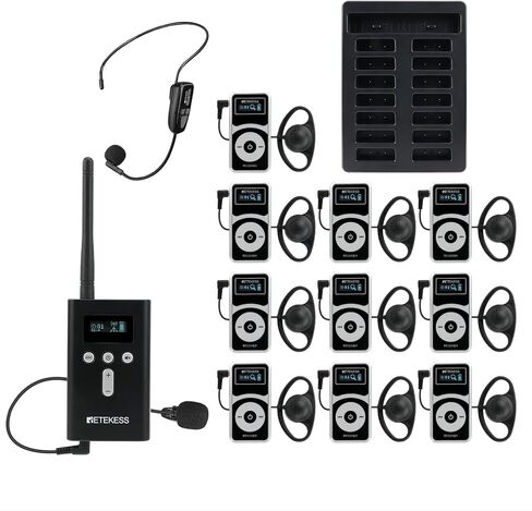 Retekess T130P Wireless Tour Guide System, Tour Guide Microphone, 3th Generation T130 Noise Reduction System,160m/525ft, Walking Tour Headsets for Tour Groups (1 Transmitter 20 Receivers) in Saudi Arabia