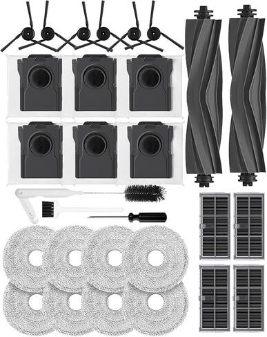 29 PCS جزء بديل لـ Dreame X30 Ultra/L10 Pro Ultra Heat/Mova E30 Ultra Vacuum Electy ، 2 فرشاة رئيسية ، 8 منصات ممسحة ، 6 أكياس من غبار الكربون المنشط ، 4 مرشحات كربون منشط ، 6 فرش جانبية جانبية in Kuwait
