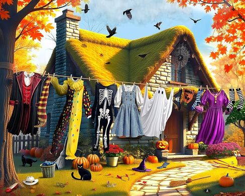 Springbok - Spellbound Night - 500 Piece Jigsaw Puzzle- Black Cat, Sunflowers and Pumpkins Usher in Halloween in Saudi Arabia
