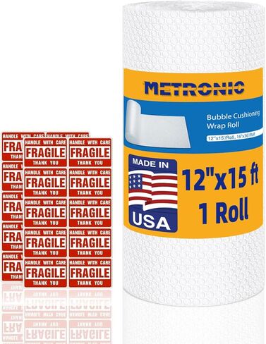 Metronic Bubble Cushioning Wrap 2 Pack 12 Inch x 72ft Total, Dense Bubble Packing Air Wrap Clear Bubble Packing Roll for Shipping and Moving Supplies, Perforated Every 12" in Saudi Arabia