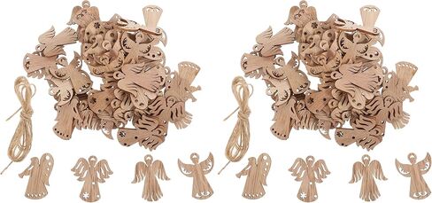 50 قطعة من LOGOFUN ملاك خشبي صغير مزخرف لعيد الميلاد غير مكتمل ملاك مصغر من الخشب زينة معلقة بحبل لإمداد الحفلات بنفسك - 1.97 × 1.57 بوصة in Kuwait