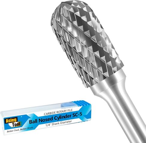 SC-5 5pcs Tungsten Carbide Burr TiN Rotary File Cylindrical Shape with Radius End Double Cut with 1/4''Shank for Die Grinder Drill Bit in Kuwait