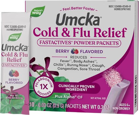 Nature's Way Umcka FastActives Cold+Flu Powder Packets, Fever††, Sore Throat, Cough, and Congestion Relief, Berry Flavored, 60 Packets in Saudi Arabia