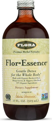 Flora Flor Essence Liquid Tea Blend 32oz LARGE - Gentle Detox Cleanse with Burdock Root, Slippery Elm, Kelp, Thistle - Premium Organic Ingredients in Kuwait