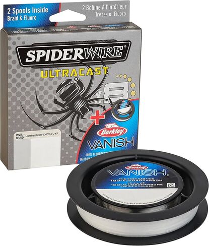 SpiderWire Ultracast Braid Vanish Fluorocarbon Dual Spool, 30lb Aqua Camo Braid with 50lb Clear Fluoro Leader in Kuwait