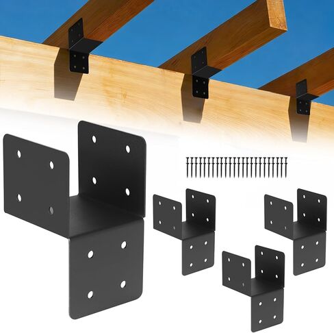 4 Pcs Deck Post Caps Tie Brackets,4x4 Post Base Steel Post Anchor Connector,Heavy Duty Steel Mounting Joist Hanger Brackets Support for Post to Wood in Saudi Arabia