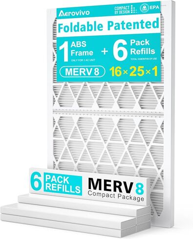 استبدال وسائط فلتر الهواء 16 × 20 × 1، 4 عبوات من الفلتر الداخلي المطوي AC/HVAC من MERV 13 فقط لإطار ABS القابل لإعادة الاستخدام من AErovivo (غير متضمن) - يدوم حتى 3 أشهر in Kuwait