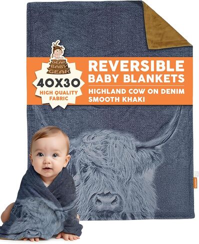 Dear Baby Gear Farm Deluxe Baby Blanket - Reversible, Milestone & Newborn Gifts for Girls and Boys - Red Handkerchief Blanket with Black Dot and Cow Print Ruffle - 33 x 33 Inches in Kuwait