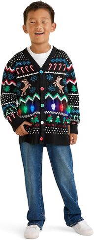 Tipsy Elves Kids Light-Up Rudolph Christmas Cardigan - Funny Ugly Christmas Sweater for Children with Ultra Bright LED's in Saudi Arabia