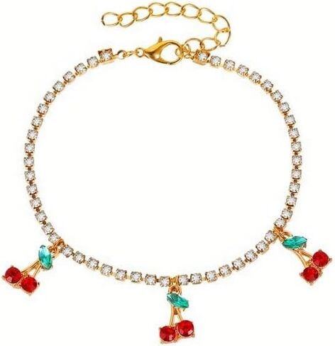 Cherry Fruit Pendant for Girls' Ankles, Exquisite Accessories for Beach Leisure, Adjustable Length, Ideal Choice for Summer Clothing in Saudi Arabia