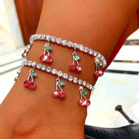 Cherry Fruit Pendant for Girls' Ankles, Exquisite Accessories for Beach Leisure, Adjustable Length, Ideal Choice for Summer Clothing in Saudi Arabia