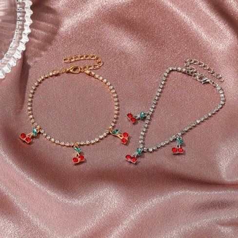 Cherry Fruit Pendant for Girls' Ankles, Exquisite Accessories for Beach Leisure, Adjustable Length, Ideal Choice for Summer Clothing in Saudi Arabia
