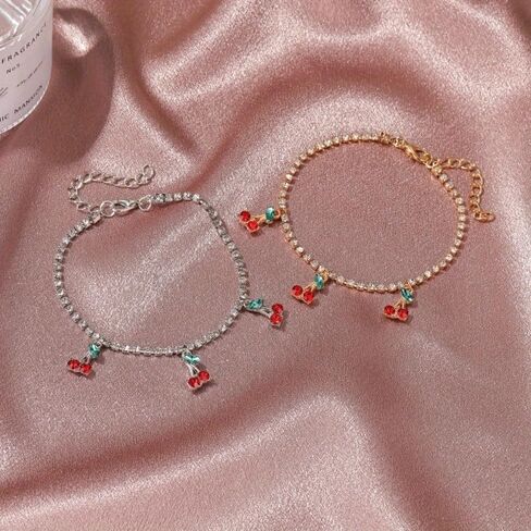 Cherry Fruit Pendant for Girls' Ankles, Exquisite Accessories for Beach Leisure, Adjustable Length, Ideal Choice for Summer Clothing in Saudi Arabia