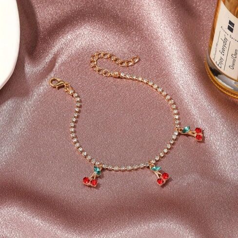 Cherry Fruit Pendant for Girls' Ankles, Exquisite Accessories for Beach Leisure, Adjustable Length, Ideal Choice for Summer Clothing in Saudi Arabia