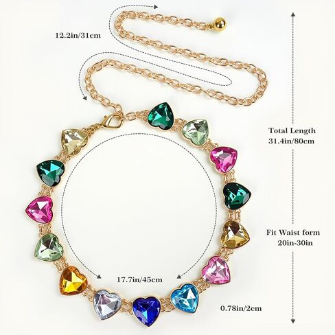 Kids Heart Chain Belt – Adjustable Gold & Silver Metal Belt with Colorful Rhinestone for Girls Dresses, Festivals in Saudi Arabia