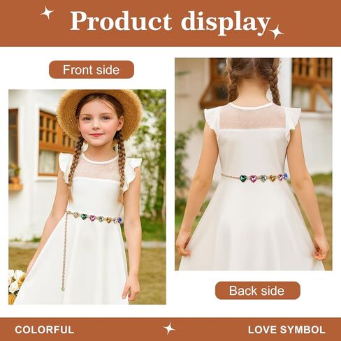 Kids Heart Chain Belt – Adjustable Gold & Silver Metal Belt with Colorful Rhinestone for Girls Dresses, Festivals in Saudi Arabia