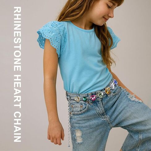 Kids Heart Chain Belt – Adjustable Gold & Silver Metal Belt with Colorful Rhinestone for Girls Dresses, Festivals in Saudi Arabia