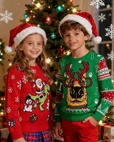 Boy's Ugly Christmas Sweater, Youth Kids Funny Santa Xmas Sweatshirts, Long Sleeve Cute Warm Winter Holiday Pullover in Saudi Arabia
